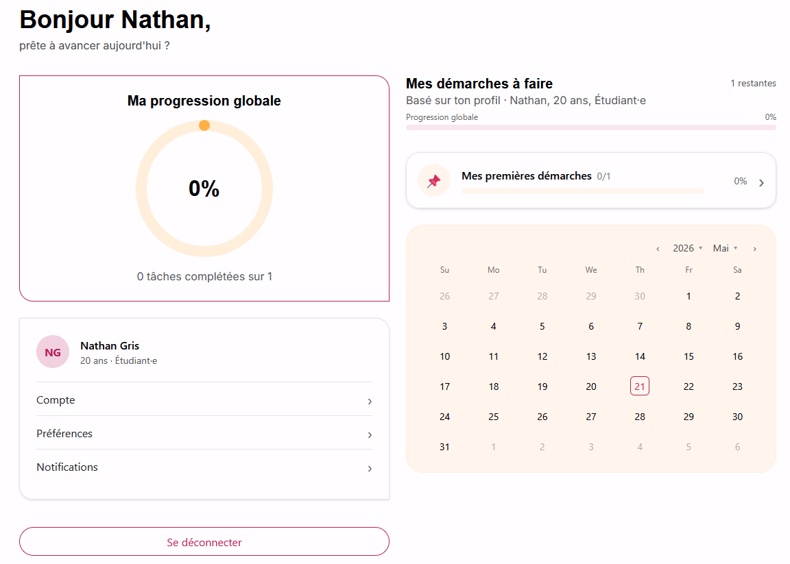 Interface de progression Help.